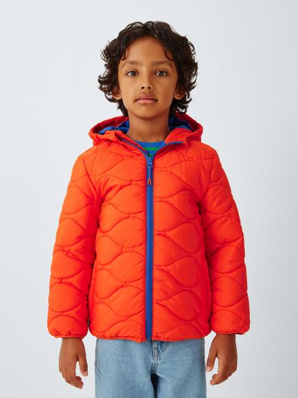 John Lewis Kids' Onion Quilt Packable Hooded Jacket, Red, Red