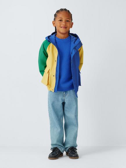 John Lewis Kids' Colourblock Shower Resistant Jacket, Blue/Yellow/ Green - view 2, Blue/Ylw/Grn