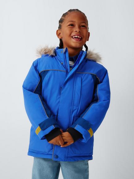 John Lewis Kids' Faux Fur Hooded Parka Coat, Dazzling Blue, Dazzling Blue