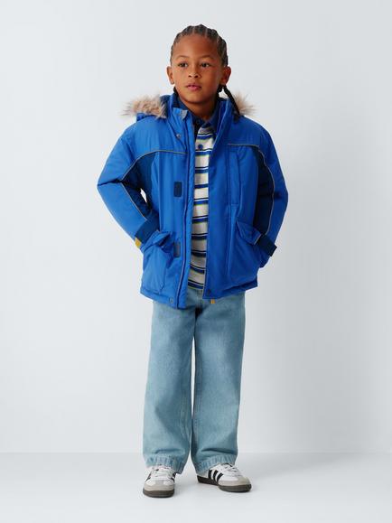 John Lewis Kids' Faux Fur Hooded Parka Coat, Dazzling Blue - view 2, Dazzling Blue