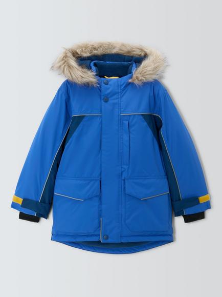 John Lewis Kids' Faux Fur Hooded Parka Coat, Dazzling Blue, Dazzling Blue