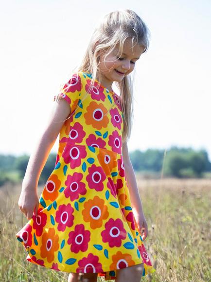 Frugi Kids' Spring Skater Dress, Floral Fields - view 2, Floral Fields
