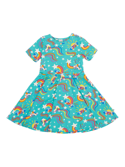 Frugi Kids' Sunshine Skater Dress, Wheely Happy, Wheely Happy