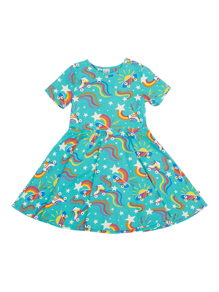 Frugi Kids' Sunshine Skater Dress, Wheely Happy, Wheely Happy