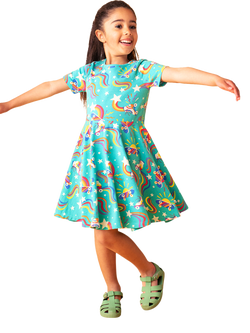 Frugi Kids' Sunshine Skater Dress, Wheely Happy - view 2, Wheely Happy