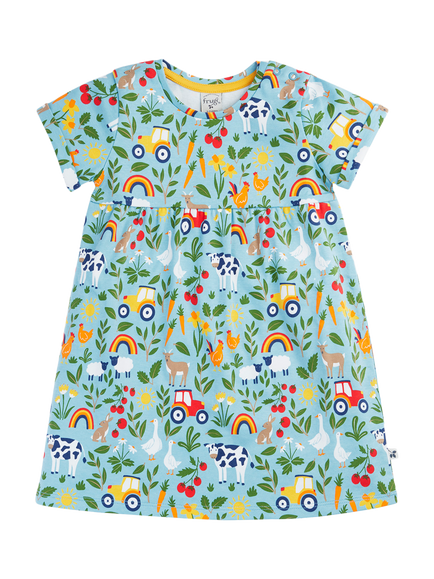 Frugi Kids' Tallie Cotton Short Sleeve Dress, On The Farm, On The Farm