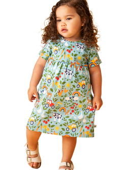 Frugi Kids' Tallie Cotton Short Sleeve Dress, On The Farm - view 2, On The Farm
