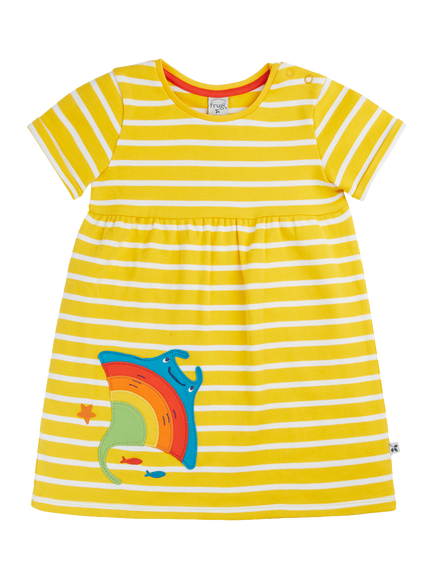 Frugie Kids' Tallie Cotton Applique Dress, Lemon Breton/Ray, Lemon Breton/Ray