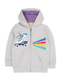 Frugi Kids' Carbis Cotton Hoodie, Greymarl/Rollerskate, Greymarl/Rollerskate