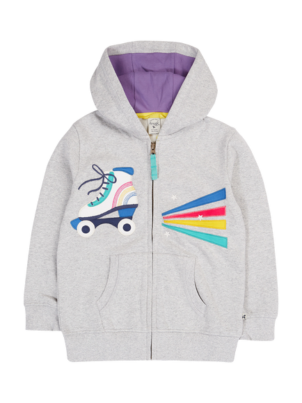 Frugi Kids' Carbis Cotton Hoodie, Greymarl/Rollerskate, Greymarl/Rollerskate