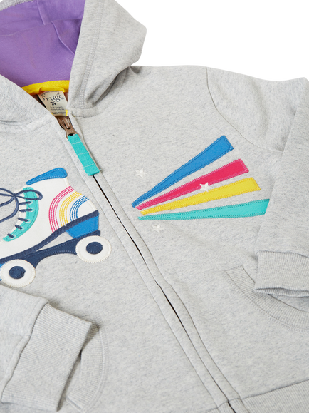 Frugi Kids' Carbis Cotton Hoodie, Greymarl/Rollerskate - view 2, Greymarl/Rollerskate