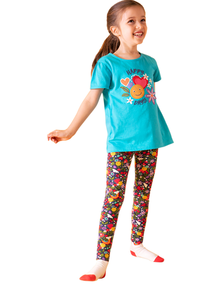 Frugi Kids' Leona Printed Leggings, Happy Days - view 2, Happy Days