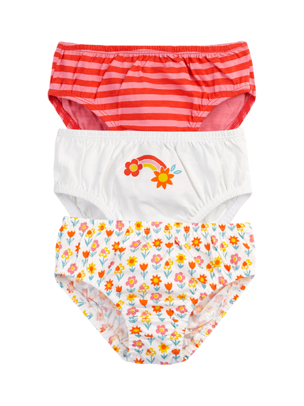 Frugi kids' Polly Printed Briefs, Pack of 3, Bloom, Bloom