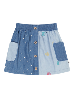 Frugi Kids' Hotchpotch Denim Skirt, Denim, Denim/Multi
