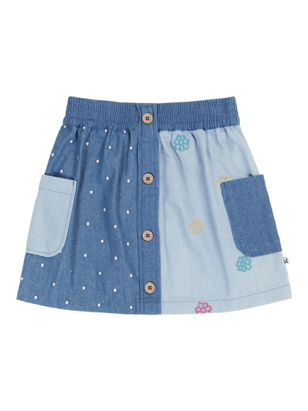 Frugi Kids' Hotchpotch Denim Skirt, Denim, Denim/Multi