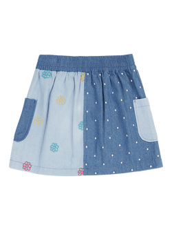 Frugi Kids' Hotchpotch Denim Skirt, Denim - view 2, Denim/Multi