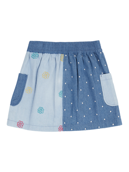 Frugi Kids' Hotchpotch Denim Skirt, Denim - view 2, Denim/Multi