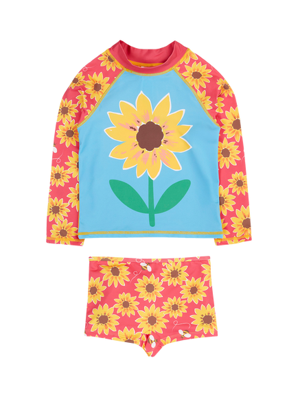 Frugi Kids' Rachel Sun Safe Long Sleeve Rash Vest & Shorts Set, Multi, Multi