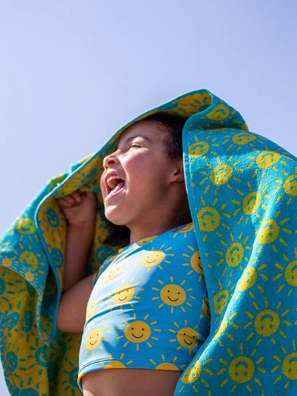 Frugi Kids' Talia 50+ UPF Short Sleeve Tankini, Sunshine Smiles - view 2, Sunshine Smiles