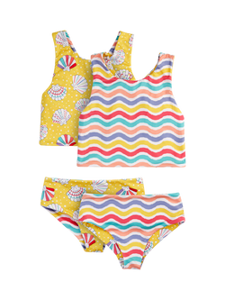 Frugi Kids' Tegan 50+ UPF Reversible Tankini, Multi, Multi