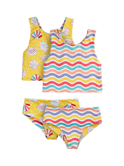 Frugi Kids' Tegan 50+ UPF Reversible Tankini, Multi, Multi