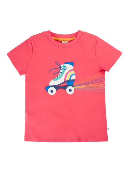 Frugi Kids' Carsen Applique T-Shirt, Rhubarb/Rollerskate, Rhubarb/Rollerskate