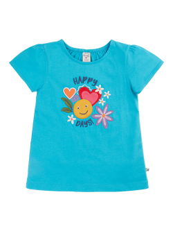Frugi Kids' Lia Happy Days Applique T-Shirt, Tropical Sea/Multi, Tropical Sea/Multi