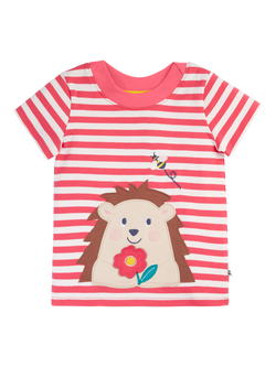 Frugi Kids' Easy On Cotton Applique T-Shirt, Rhubarb/Hedgehog, Rhubarb/Hedgehog