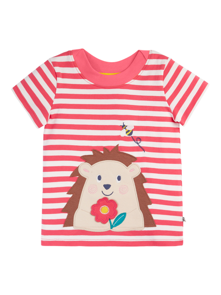Frugi Kids' Easy On Cotton Applique T-Shirt, Rhubarb/Hedgehog, Rhubarb/Hedgehog