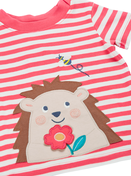 Frugi Kids' Easy On Cotton Applique T-Shirt, Rhubarb/Hedgehog - view 2, Rhubarb/Hedgehog