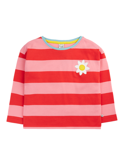Frugi Kids' Tori Cotton Stripe  Applique Long Sleeve Top, Multi, Multi