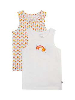 Frugi Kids' Varlie Cotton Vest, Pack of 2, Bloom, Bloom