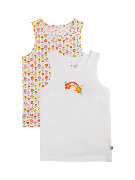 Frugi Kids' Varlie Cotton Vest, Pack of 2, Bloom, Bloom