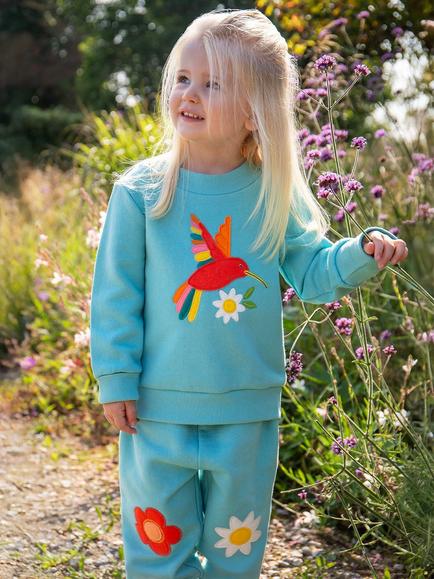 Frugi Kids' Character Crawlers Cotton Pull Up Trousers, Lichen/Flowers - view 2, Lichen/Flowers