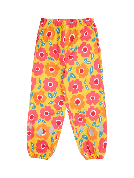 Frugi Kids' Rain Or Shine Floral Waterproof Trousers, Floral Fields, Floral Fields
