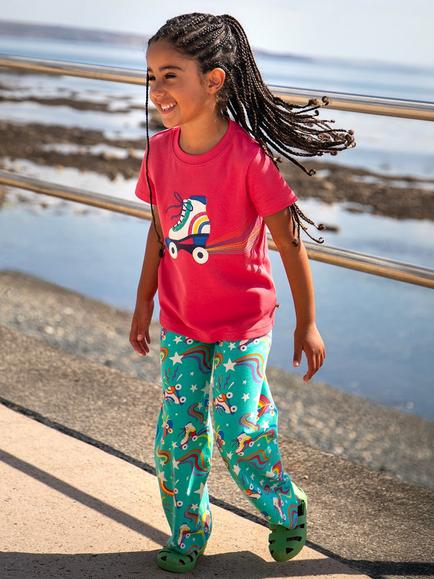Frugi Kids' Wide Leg Trousers, Wheely Happy - view 2, Wheely Happy