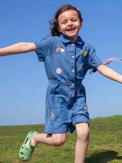 Frugi Kids' Imogen Denim Playsuit, Denim/Multi - view 2, Denim/Multi