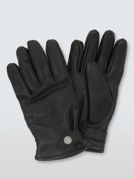 John Lewis Borg Leather Gloves, Black, Black