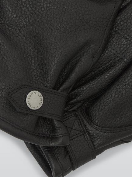 John Lewis Borg Leather Gloves, Black - view 2, Black