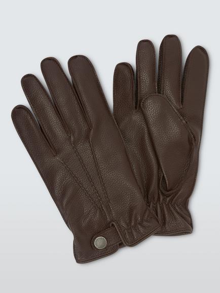 John Lewis Cashmere Lined Leather Gloves, Brown