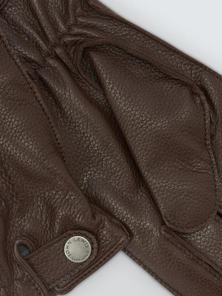 John Lewis Cashmere Lined Leather Gloves - view 2, Brown