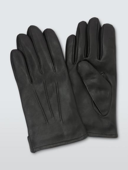 John Lewis Fleece Lined Leather Gloves, Black