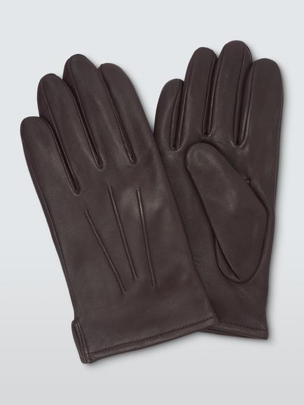 John Lewis Fleece Lined Leather Gloves, Brown