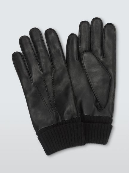 John Lewis Merino Wool Lined Leather Gloves, Black