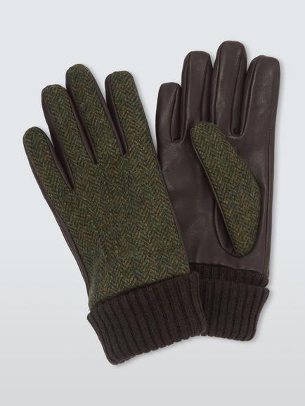 John Lewis Leather Wool Blend Gloves, Green