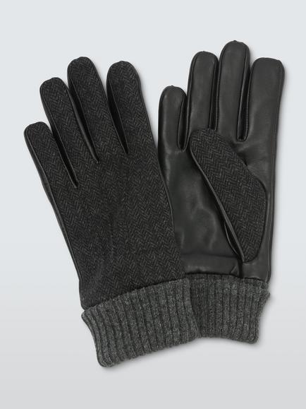 John Lewis Herringbone Wool & Leather Palm Gloves, Grey, Grey