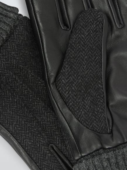 John Lewis Herringbone Wool & Leather Palm Gloves, Grey - view 2, Grey