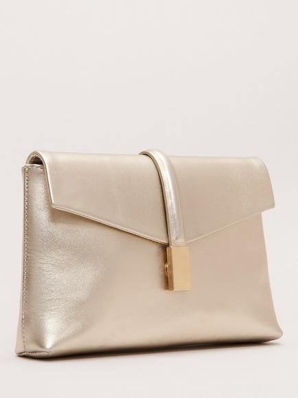 Phase Eight Trim Detail Pure Leather Clutch Bag, Gold - view 2, Gold