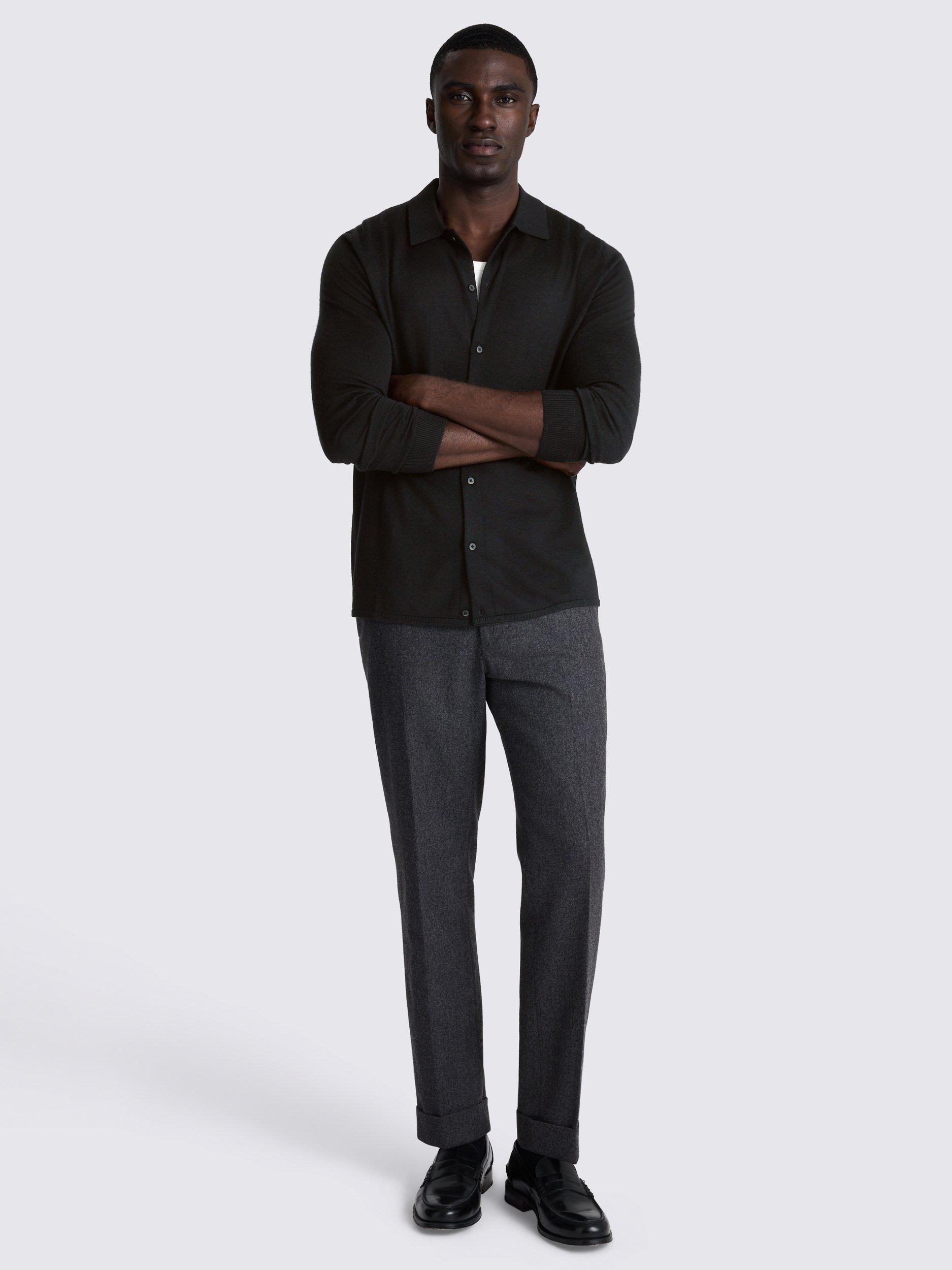 Product image 2 of 4, which shows Moss Merino Wool Blend Knit Shirt, Black, XS