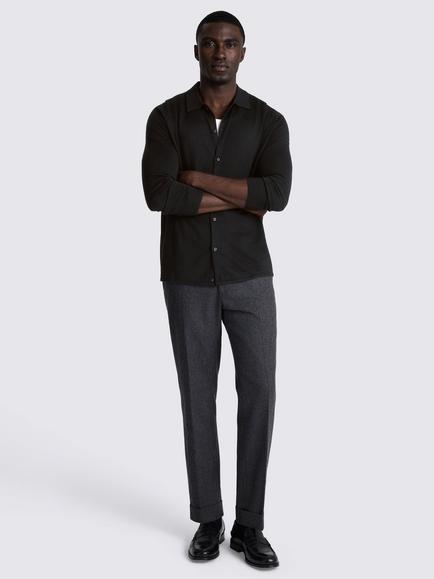 Moss Merino Wool Blend Knit Shirt - view 2, Black